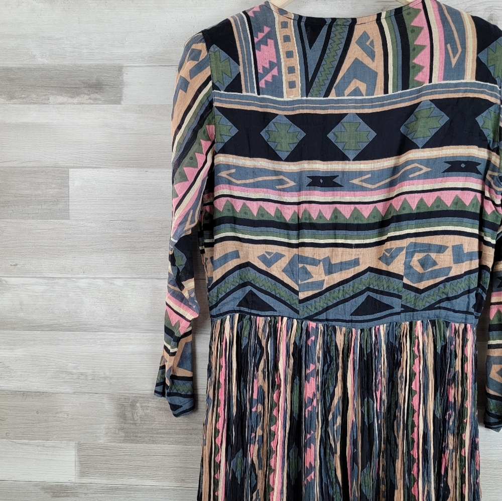Vintage 80s Her Style Sheer Cotton Button Front Pleated Maxi Dress Size LG NWT - Picture 9 of 16